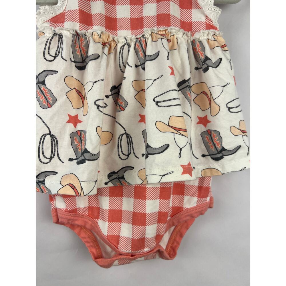 Tesa Babe Gingham Cowgirl Romper 9-12M, Western Boots Hats Rodeo Outfit - Picture 4 of 7